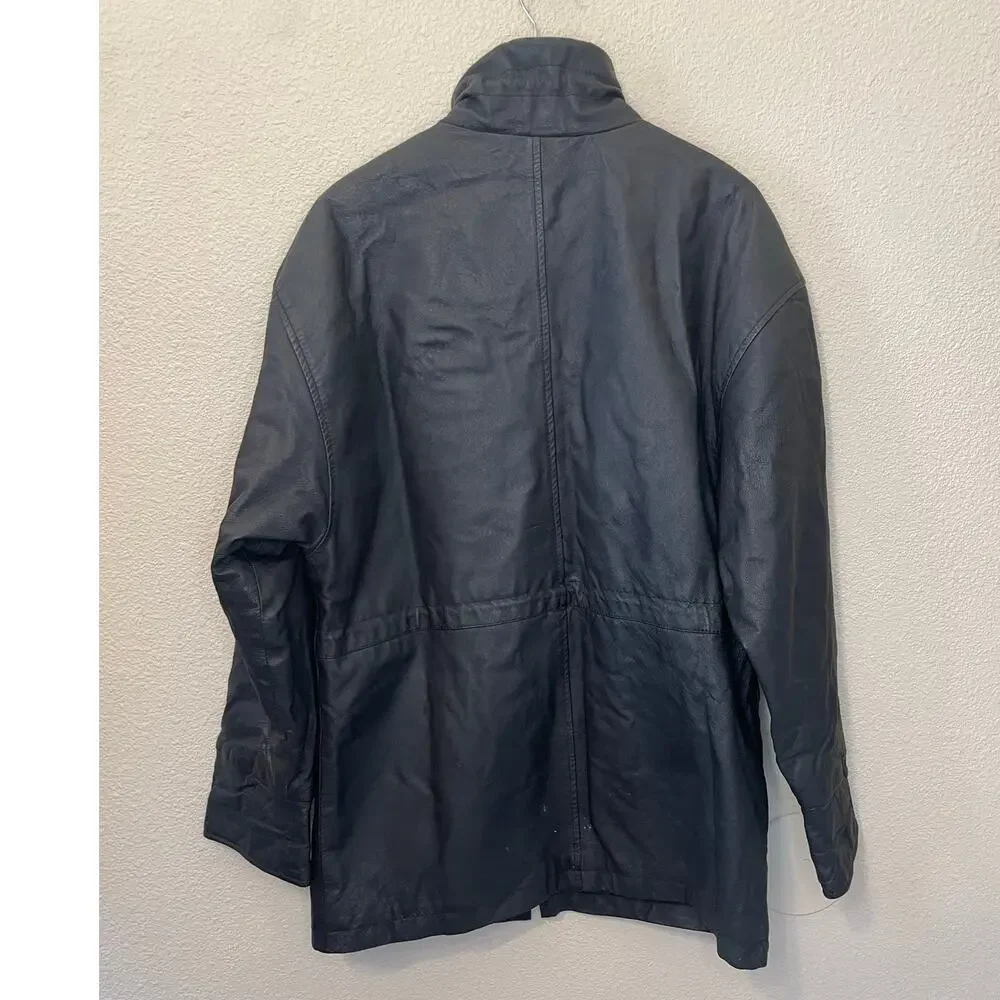 VTG Genuine Leather Jacket Zip Closure Draw String Waist & Collar Cozy Boho Lg